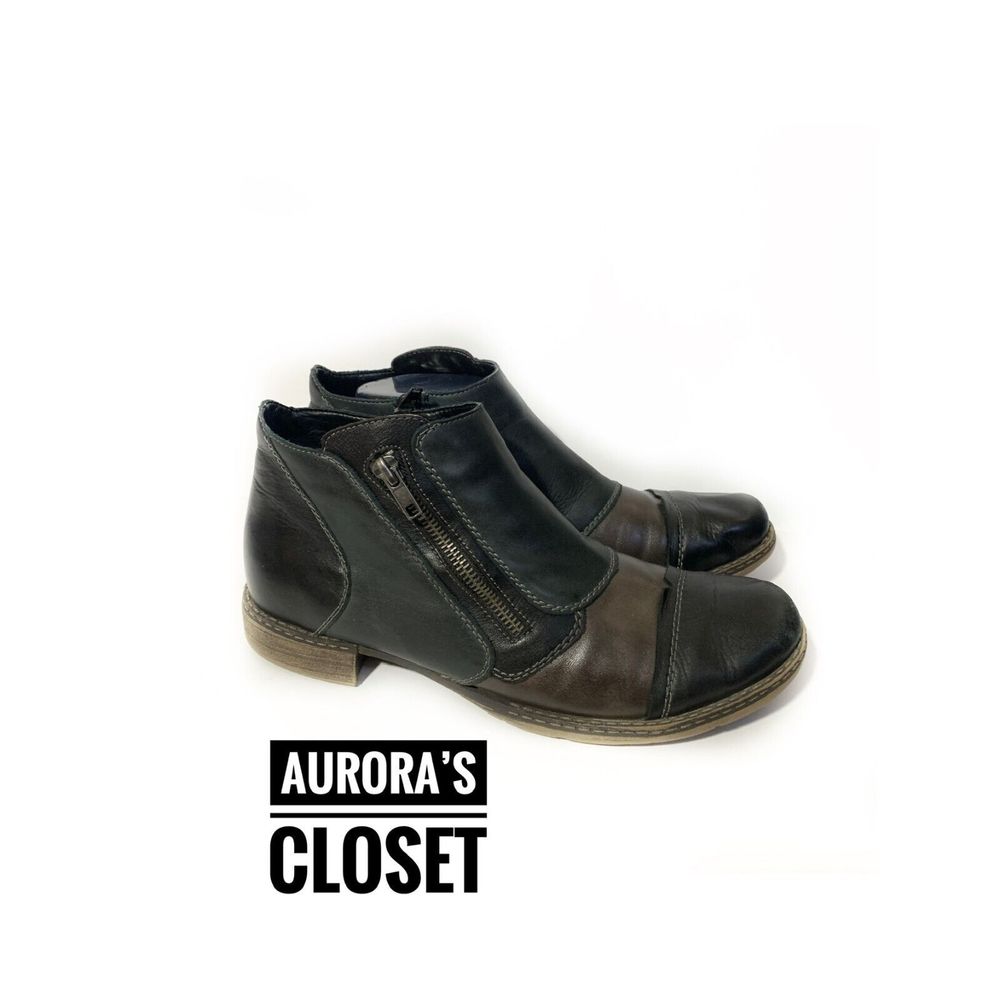 Remonte 9.5 Patchwork Leather Ankle Booties Shooties Side Zip Cap Toe